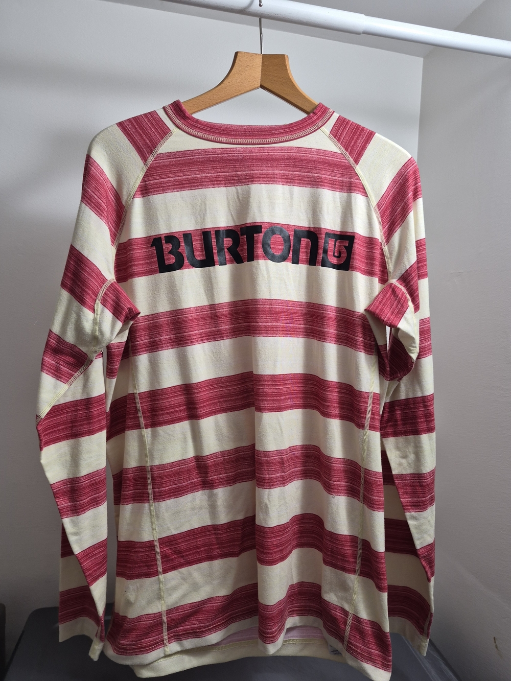 Burton Men's Long Sleeve Stripe Crewneck Shirt - Cream & Red
